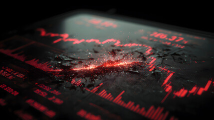 Red stock market crash chart symbolizes financial loss and economic downturn. The concept is of finance, investment, recession, and economic crisis