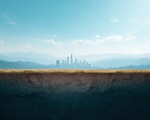 Split city skyline representing two systems of power, USA China conflict