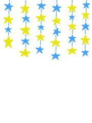 Fototapeta premium Vector illustration of a hanging decorative star garland. Hand-drawn blue and yellow star banner
