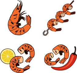 Shrimp and Seafood Icon Set - Vector Collection