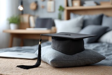 Graduation cap on the bed