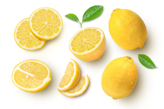 set of lemon slices on transparent background. Top view.