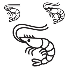 Cute Line Art of Shrimps – Simple Black and White Vector Set
