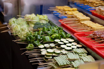 Cooked fresh vegetables at Ningxia night market in Taipei