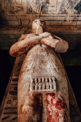 Ancient Statues and Wall Reliefs Inside Abu Simbel Temple, Egypt