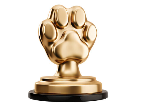  golden paw trophy award symbolizing achievement isolated on white background PNG, AI GENERATED