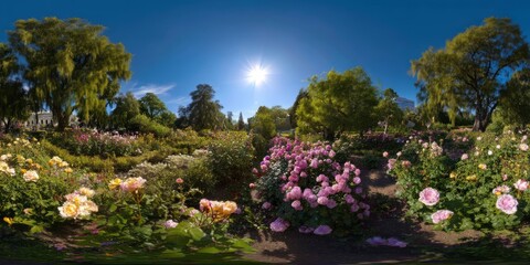 Obraz premium Panoramic view of a flower garden hdr 360 degrees nature environment outdoors