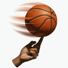Spinning Basketball on Finger: Motion Blur Skillful Hand Sport Art.