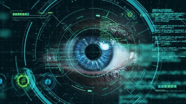 Exploring advanced technology through a close-up view of a human eye and digital interface Generative AI