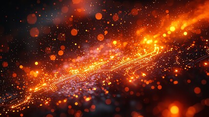 Quantum Computing Visualization Orange and Amber Network