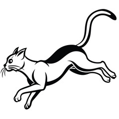Fototapeta premium Black silhouette vector illustration of a running cat and dog, isolated wild animals