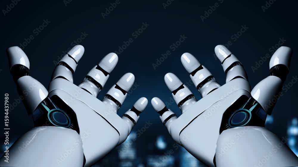 Poster futuristic robot artificial intelligence enlightening ai technology development and machine learning