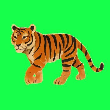Tiger figurine animation, transparent 4K video, green screen