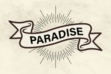 Vintage Banner with “PARADISE” Text and Sunburst Background on Beige Canvas
