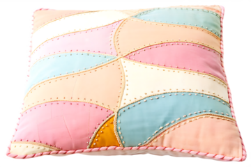 colorful patchwork pillow with unique stitched pat isolated on white background PNG, AI GENERATED