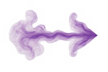 Purple smoke curving rightward, creating sharp arrow-like shape against transparent backdrop, signaling visual direction with dramatic graphic effect