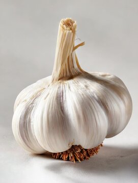 Garlic bulb showcasing its white skin and unique structure in close-up capture