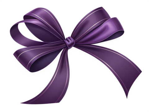 Realistic decorative shiny satin purple ribbon bow, isolated on white background