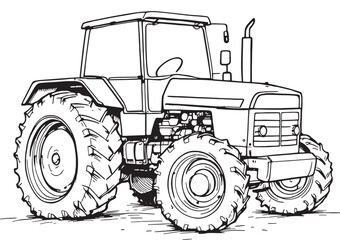 Hand-drawn sketch of tractor line art invited vintage style rural calm
