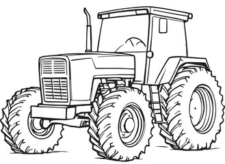 Fototapeta premium Hand-drawn sketch of tractor line art invited vintage style rural calm