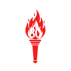 Vector Illustration of Flame Torch with Number 30 Inside in Modern Minimalist Style with Red Color Scheme