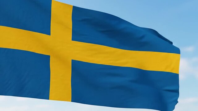 Closeup of a waving Swedish flag