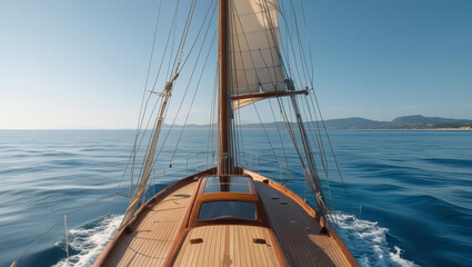 Sailing boats and yachts glide across the summer sea, with some resting peacefully in the harbor