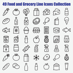 Fototapeta premium Food and grocery line icons collection carrot