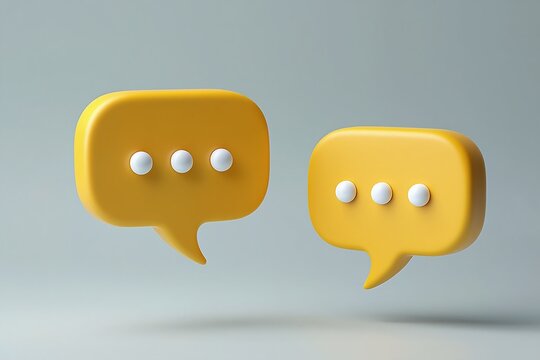 Two yellow speech bubbles with ellipses on a light gray background