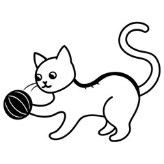 Charming line art of a playful kitten with a ball of yarn