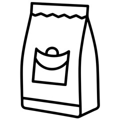 Clean line art illustration of a pet food bag with label and text