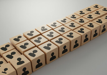 Rows of wooden cubes with people icons