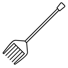 Naklejka premium Simple line art of a garden rake with wooden handle