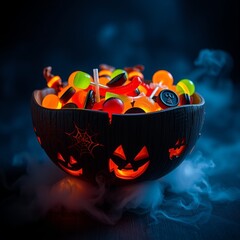 halloween candy in glass bowl