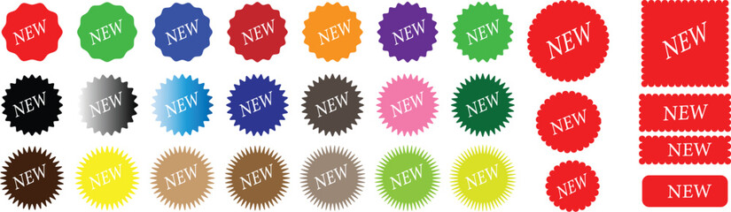 Set of red starburst. Price sticker, sale sticker, price tag, starburst, quality mark, retro stars, sale. Circle sticker set. Wavy edge promo red badges. Star burst shape tags for price. Red sale tag	