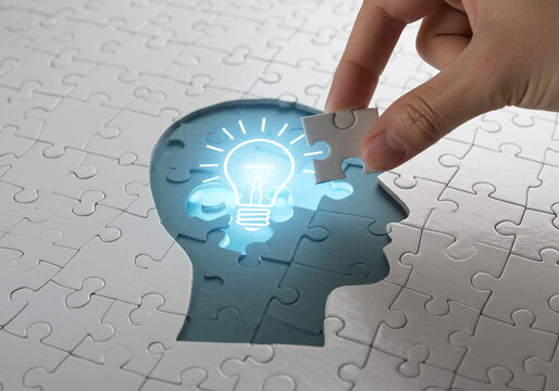 Putting the final piece into a puzzle of a human head