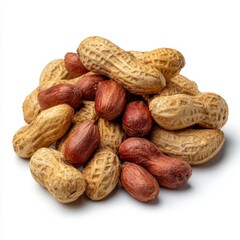 Pile of raw peanuts in shell isolated on white background