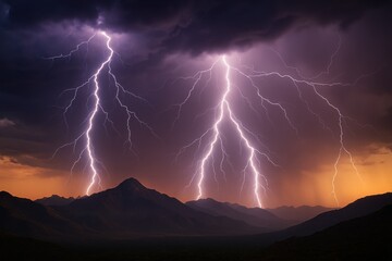 Dramatic Lightning Storm Over Mountain Range Summer Monsoon Evening Landscape Photography Nature Wide Angle Awe-Inspiring