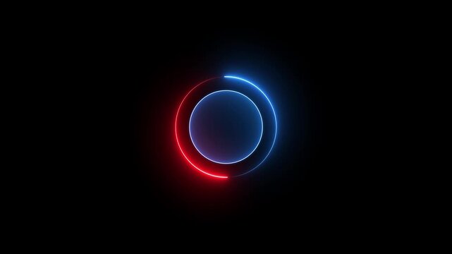 Abstract beautiful loading blue and red color neon light circle animation on dark background. neon line circle animation.