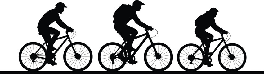Fototapeta premium Silhouette Cyclists Riding Bicycles on White Background