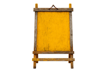 wooden easel with yellow canvas isolated on transparent background