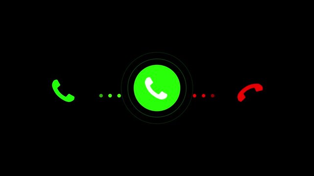 Animated call icon with a mobile phone screen concept animation on black background. animated Accept and Decline Option.