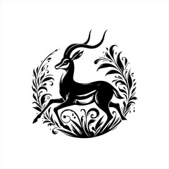 Fototapeta premium Elegant Gazelle Silhouette with Floral Accents.