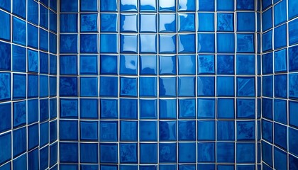 Deep blue glazed ceramic tiles form an oriental-style shower wall pattern,  pattern,  tiles