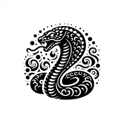 Fototapeta premium Intricate Black Cobra Snake Tribal Tattoo Design.