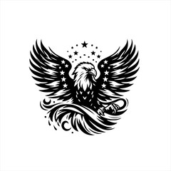 Obraz premium Majestic Eagle with Wings Spread and Stars.