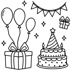 Minimalist Birthday Icons Pack Line Art Style