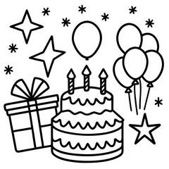 Minimalist Birthday Icons Pack Line Art Style