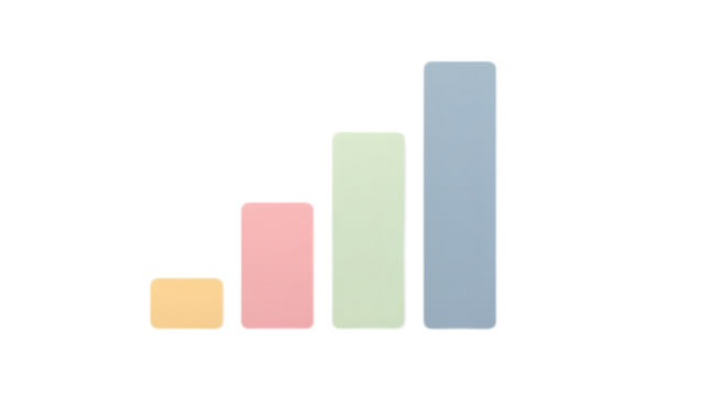 Bar chart graphic in three-dimensional view, clean PNG cutout.

