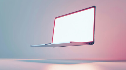 Floating laptop mockup with glowing screen and large empty background